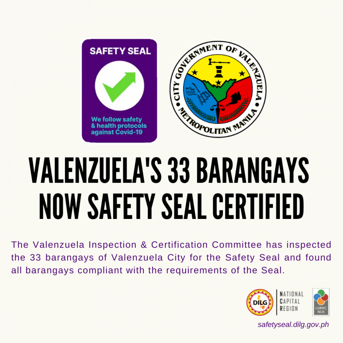 PIA - Valenzuela barangays now Safety Seal certified