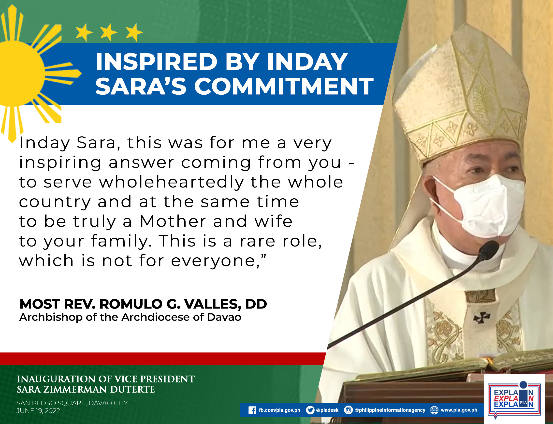 Homily of Archbishop Romulo G. Valles during the Inauguration of Vice President elect Sara Z. Duterte
