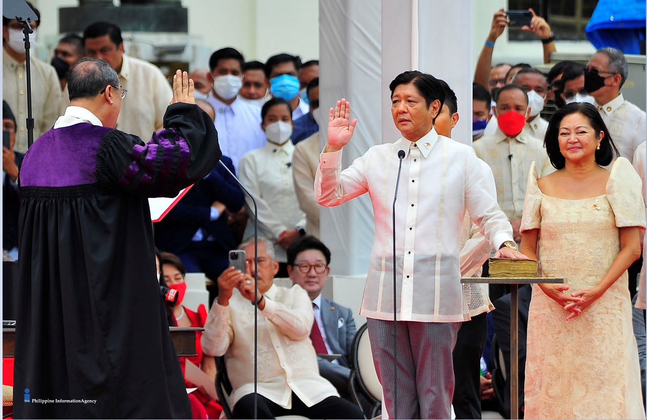 President Ferdinand Marcos Jr. takes his oath of office at the National Museum of Fine Arts on June 30, 2022