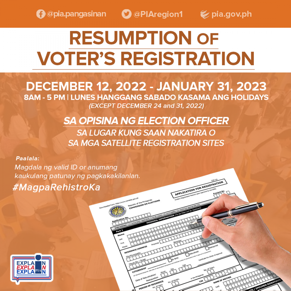 Pia Comelec Hinikayat Ang Mga Botante Na Magparehistro Sa Mga Satellite Registration Sites 9866