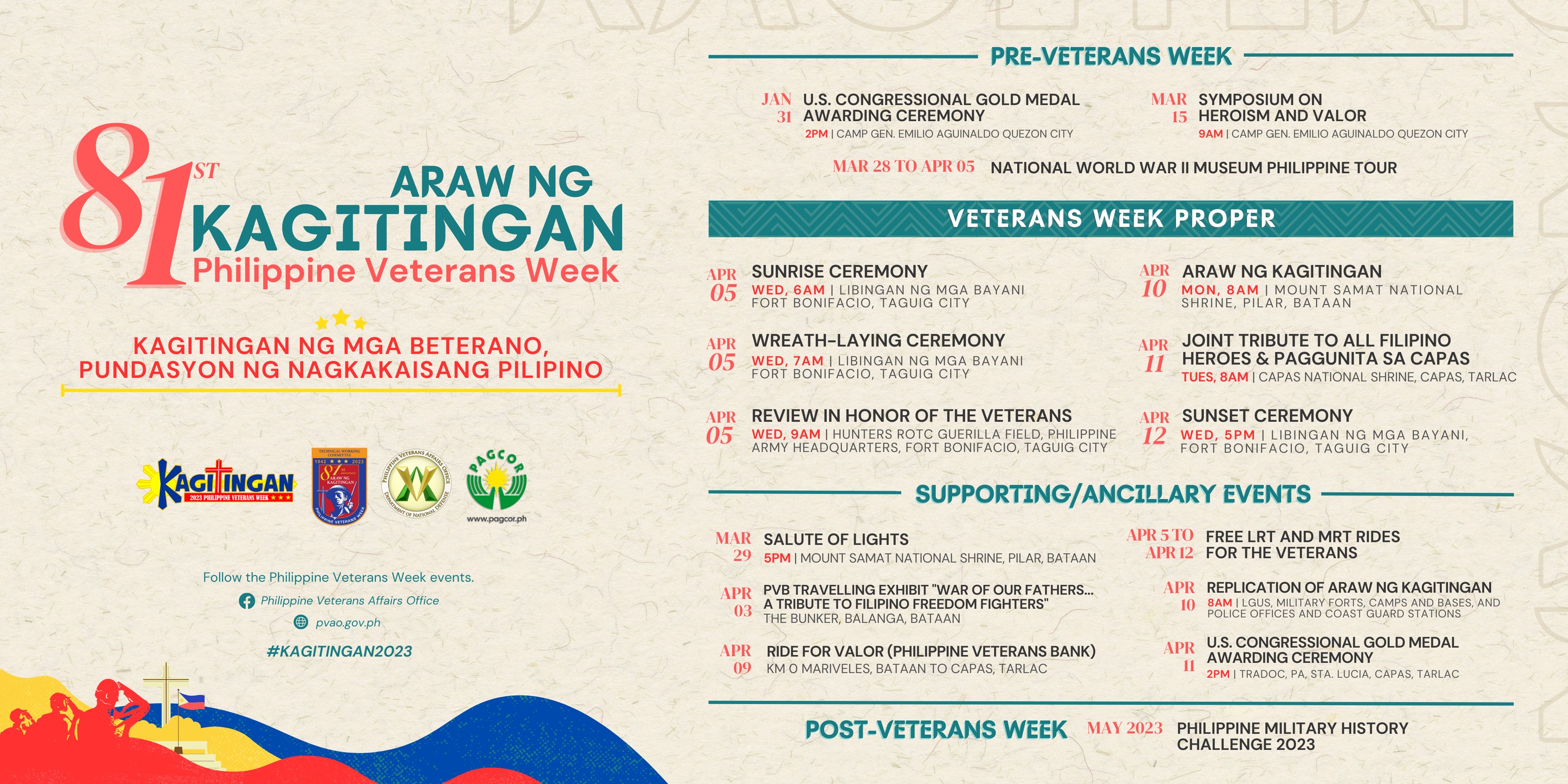 81st Araw ng Kagitingan and 2023 Philippine Veterans Week Calendar of Activities